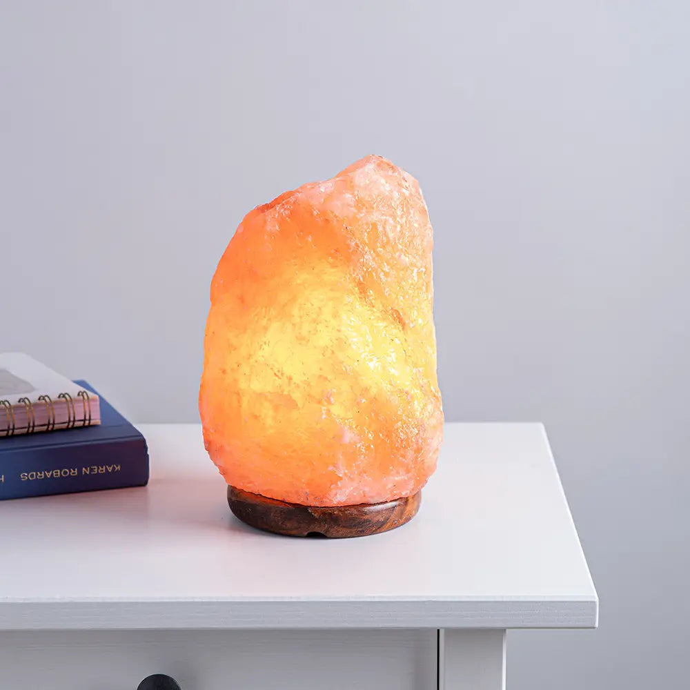 Natural Himalayan Salt Lamp 15 cm | Wooden Base | Adjustable Light | Hajar Stones